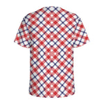 Blue Red And White American Plaid Print Men's Sports T-Shirt