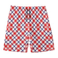 Blue Red And White American Plaid Print Men's Swim Trunks