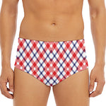 Blue Red And White American Plaid Print Men's Triangle Swim Briefs