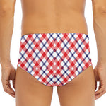 Blue Red And White American Plaid Print Men's Triangle Swim Briefs