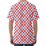 Blue Red And White American Plaid Print Men's Velvet T-Shirt