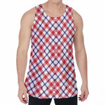 Blue Red And White American Plaid Print Men's Velvet Tank Top