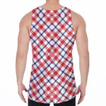 Blue Red And White American Plaid Print Men's Velvet Tank Top