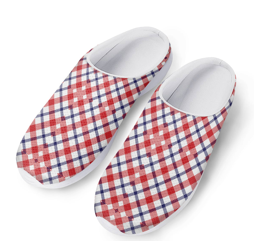 Blue Red And White American Plaid Print Mesh Casual Shoes