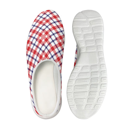 Blue Red And White American Plaid Print Mesh Casual Shoes