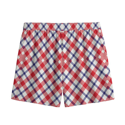 Blue Red And White American Plaid Print Mesh Shorts
