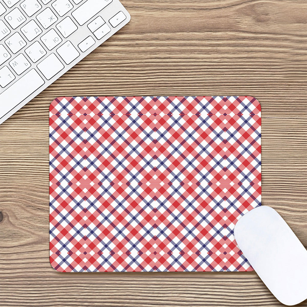 Blue Red And White American Plaid Print Mouse Pad