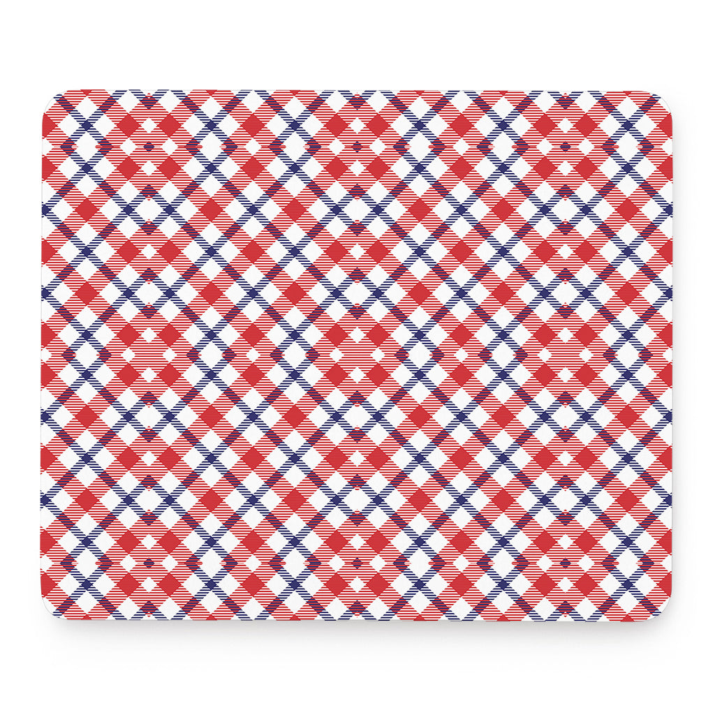 Blue Red And White American Plaid Print Mouse Pad