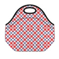 Blue Red And White American Plaid Print Neoprene Lunch Bag