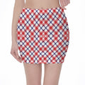 Blue Red And White American Plaid Print Pencil Mini Skirt