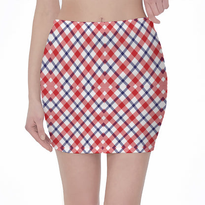 Blue Red And White American Plaid Print Pencil Mini Skirt