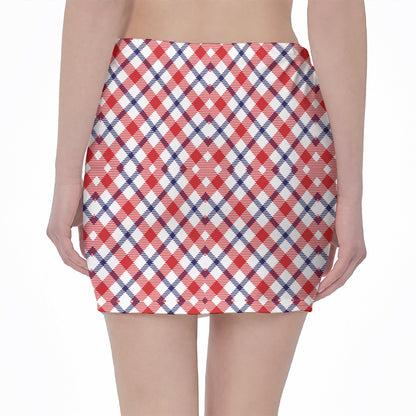 Blue Red And White American Plaid Print Pencil Mini Skirt