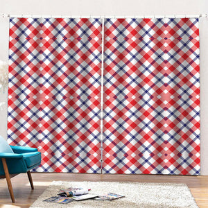 Blue Red And White American Plaid Print Pencil Pleat Curtains