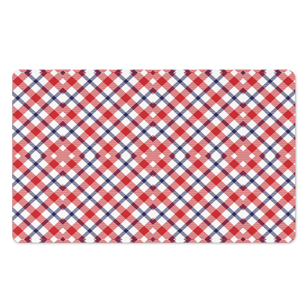 Blue Red And White American Plaid Print Polyester Doormat