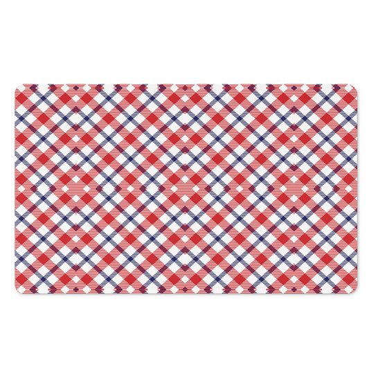 Blue Red And White American Plaid Print Polyester Doormat