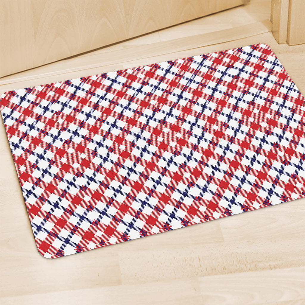 Blue Red And White American Plaid Print Polyester Doormat