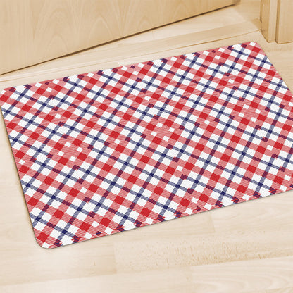 Blue Red And White American Plaid Print Polyester Doormat