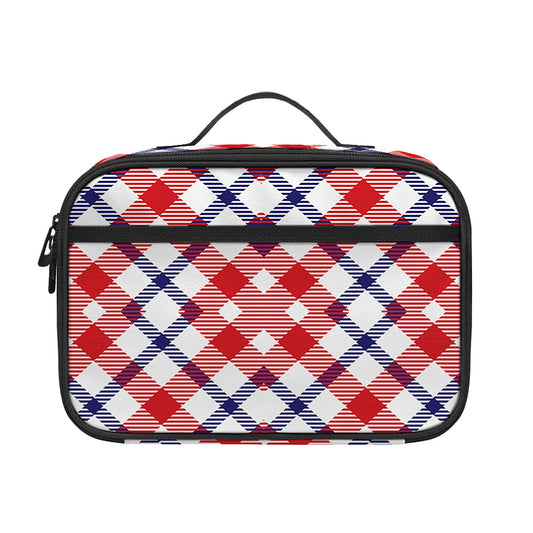 Blue Red And White American Plaid Print Portable Lunch Bag