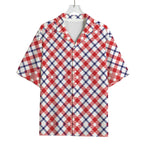 Blue Red And White American Plaid Print Rayon Hawaiian Shirt