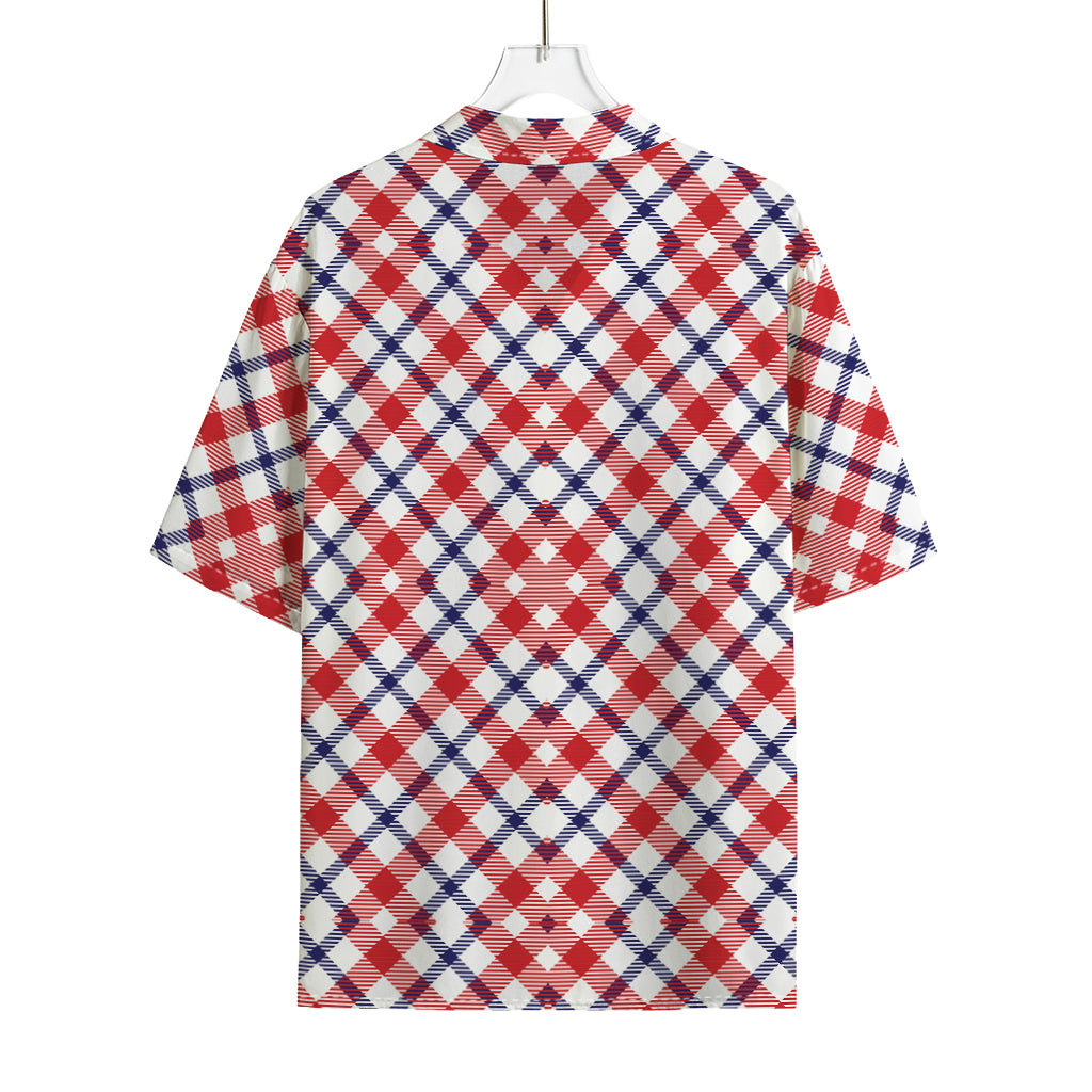 Blue Red And White American Plaid Print Rayon Hawaiian Shirt