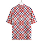 Blue Red And White American Plaid Print Rayon Hawaiian Shirt