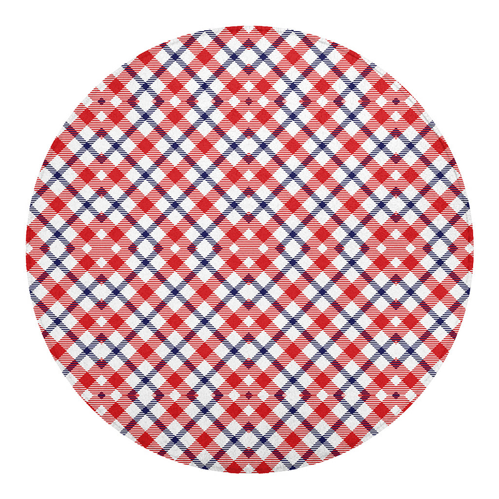Blue Red And White American Plaid Print Round Blanket