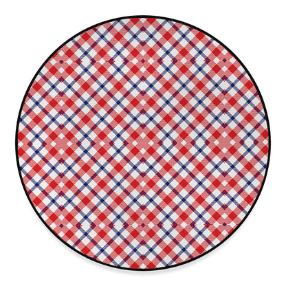 Blue Red And White American Plaid Print Round Floor Mat