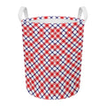 Blue Red And White American Plaid Print Round Laundry Basket