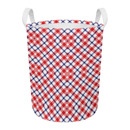 Blue Red And White American Plaid Print Round Laundry Basket
