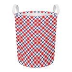 Blue Red And White American Plaid Print Round Laundry Basket