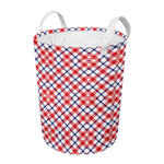 Blue Red And White American Plaid Print Round Laundry Basket