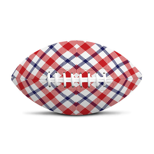 Blue Red And White American Plaid Print Rugby Ball