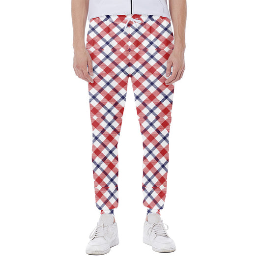 Blue Red And White American Plaid Print Scuba Joggers