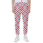 Blue Red And White American Plaid Print Scuba Joggers