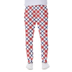 Blue Red And White American Plaid Print Scuba Joggers