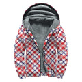 Blue Red And White American Plaid Print Sherpa Lined Zip Up Hoodie