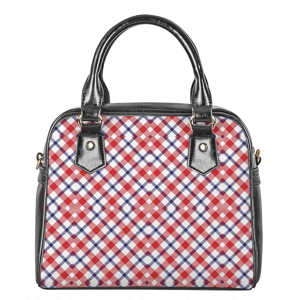 Blue Red And White American Plaid Print Shoulder Handbag
