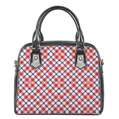 Blue Red And White American Plaid Print Shoulder Handbag