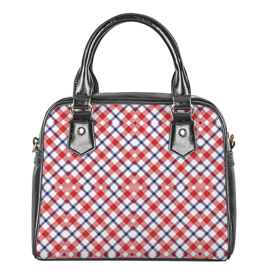 Blue Red And White American Plaid Print Shoulder Handbag