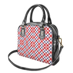 Blue Red And White American Plaid Print Shoulder Handbag