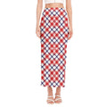 Blue Red And White American Plaid Print Side Slit Maxi Skirt