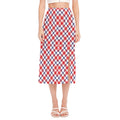 Blue Red And White American Plaid Print Side Slit Midi Skirt