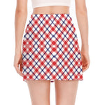 Blue Red And White American Plaid Print Side Slit Mini Skirt