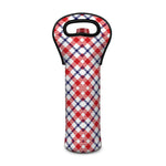Blue Red And White American Plaid Print Single Neoprene Wine Tote