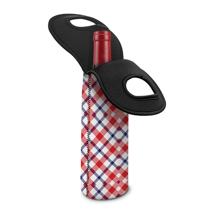 Blue Red And White American Plaid Print Single Neoprene Wine Tote