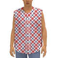 Blue Red And White American Plaid Print Sleeveless Baseball Jersey