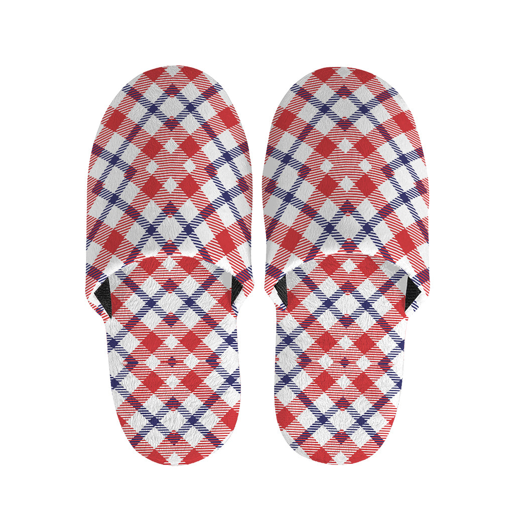 Blue Red And White American Plaid Print Slippers