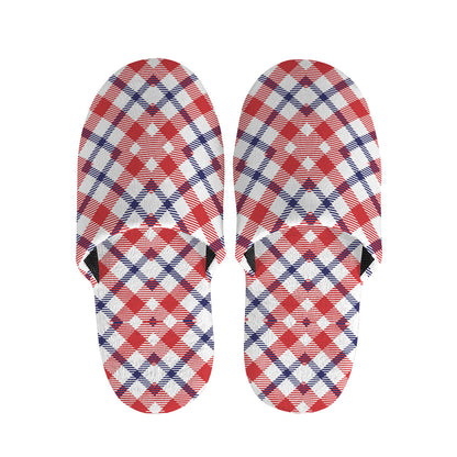 Blue Red And White American Plaid Print Slippers