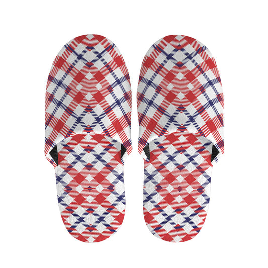 Blue Red And White American Plaid Print Slippers