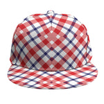 Blue Red And White American Plaid Print Snapback Cap